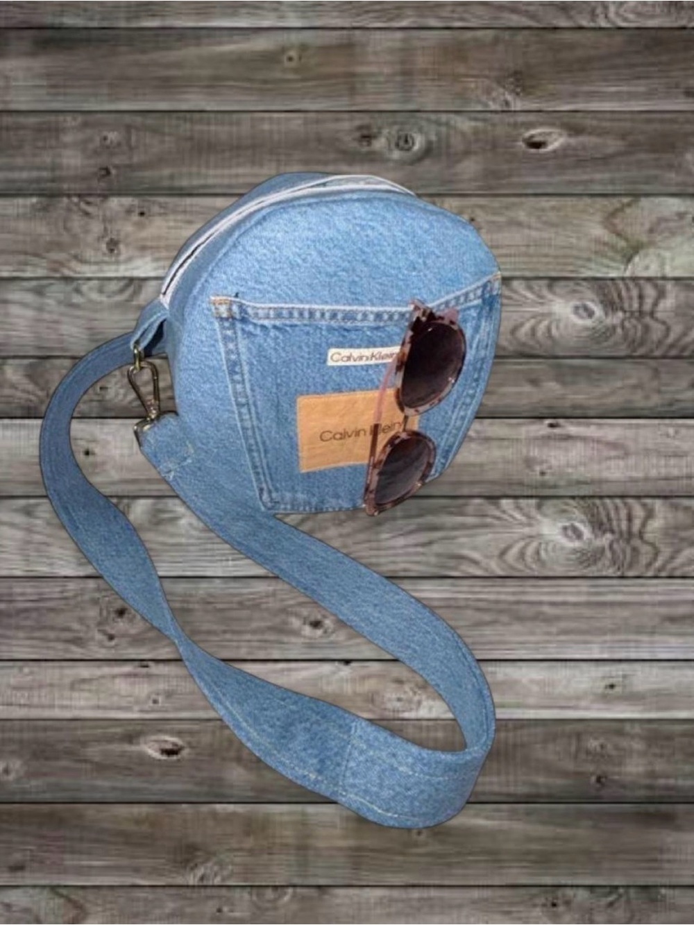 One-of-a-Kind Upcycled Calvin Klein Denim Circle Crossbody Bag - Picture 3 of 4